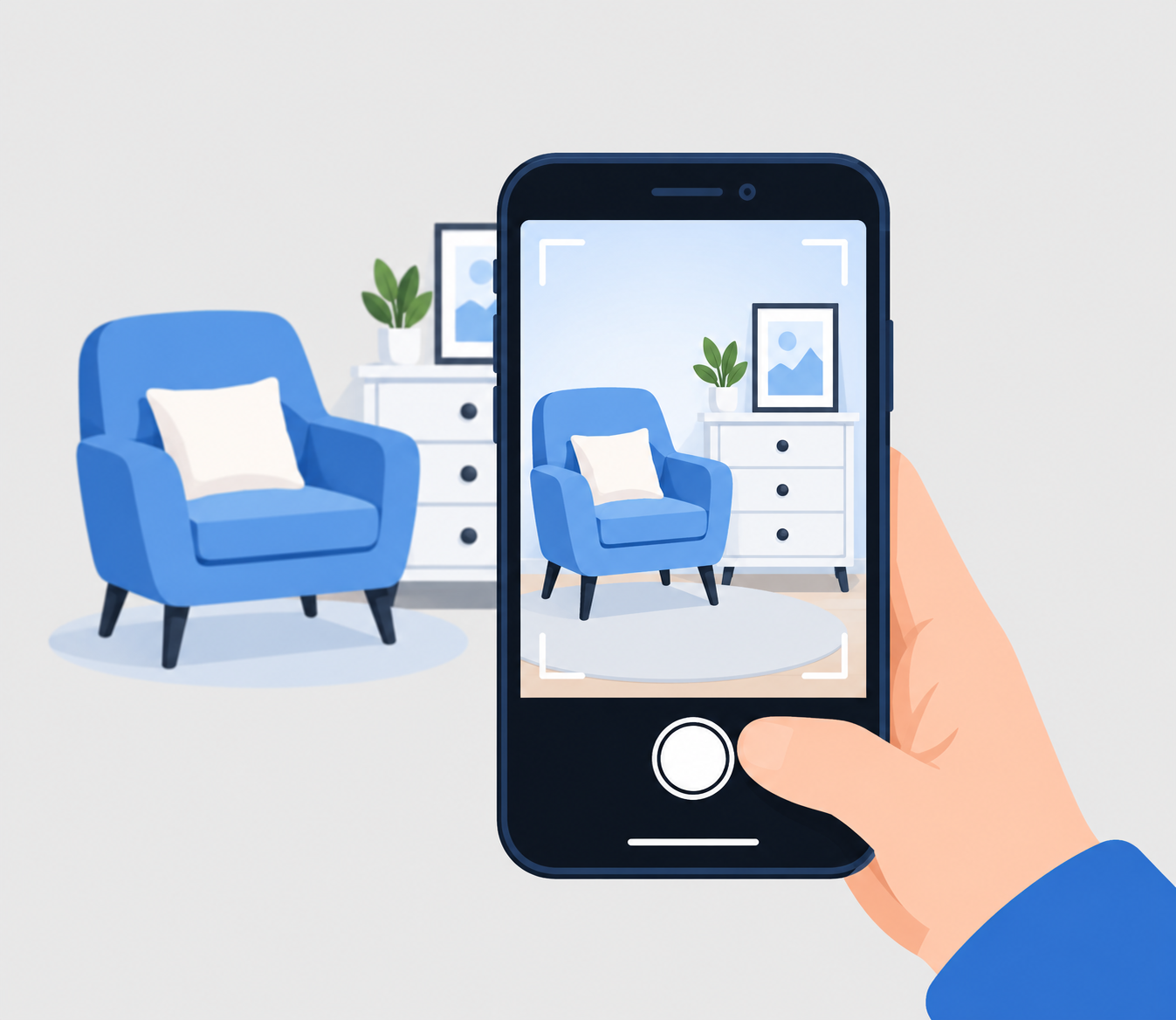 Person taking a photo of furniture with a smartphone for donation review