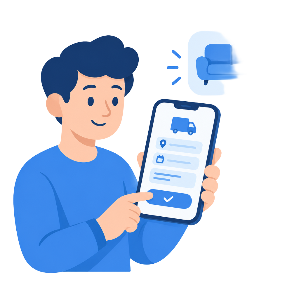 Illustration of a person submitting a pickup request on their phone
